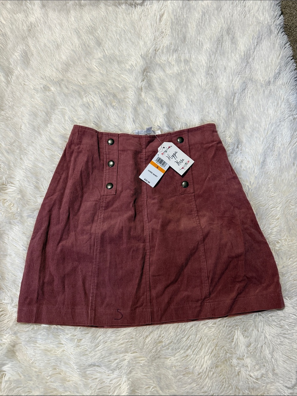 Hippie Rose Dusty Rose Corduroy Mini Skirt with Snap Detail